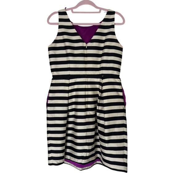 White House Black Market White Black Stripe Sleeveless Fit & Flare Dress Size 10 - Picture 4 of 8